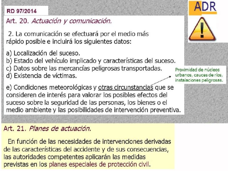 MERCANCIAS PELIGROSAS 12 ACTUACION COMUNICACIUON ACCIDENTE RD97-2014