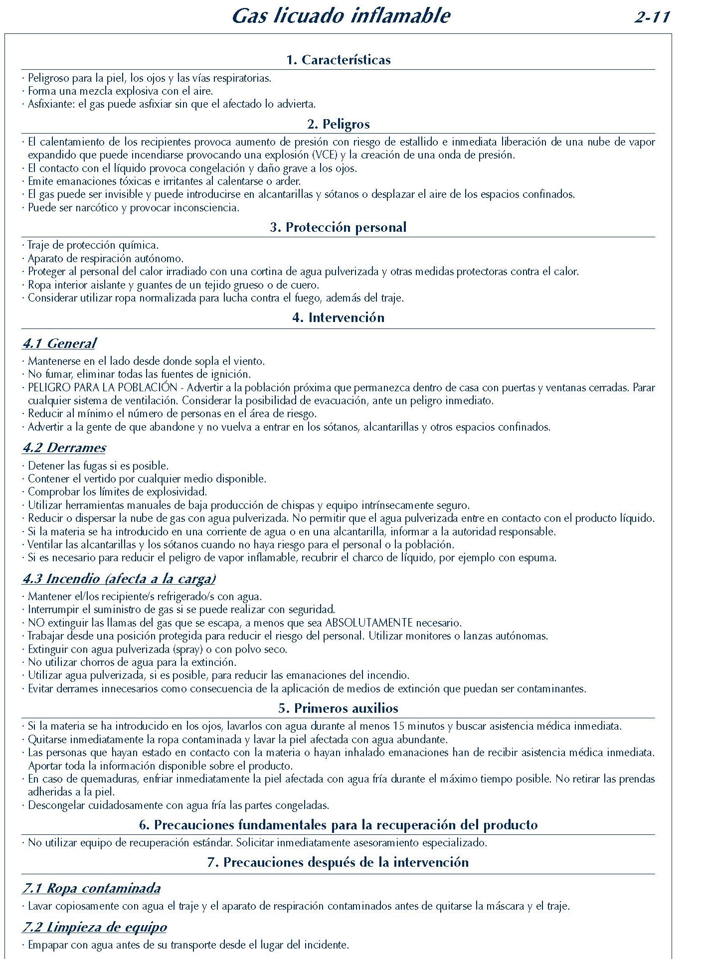 MERCANCIAS PELIGROSAS 112 FICHA 2-11 GAS LICUADO INFLAMABLE FICHAS EMERGENCIA 2004