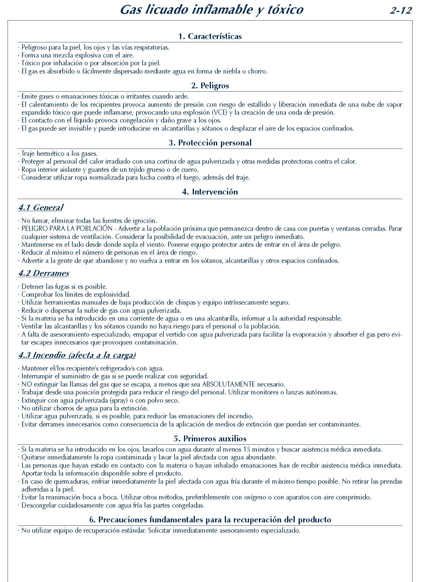 MERCANCIAS PELIGROSAS 113 FICHA 2-12 GAS LICUADO INFLAMABLE Y TOXICO FICHAS EMERGENCIA 2004