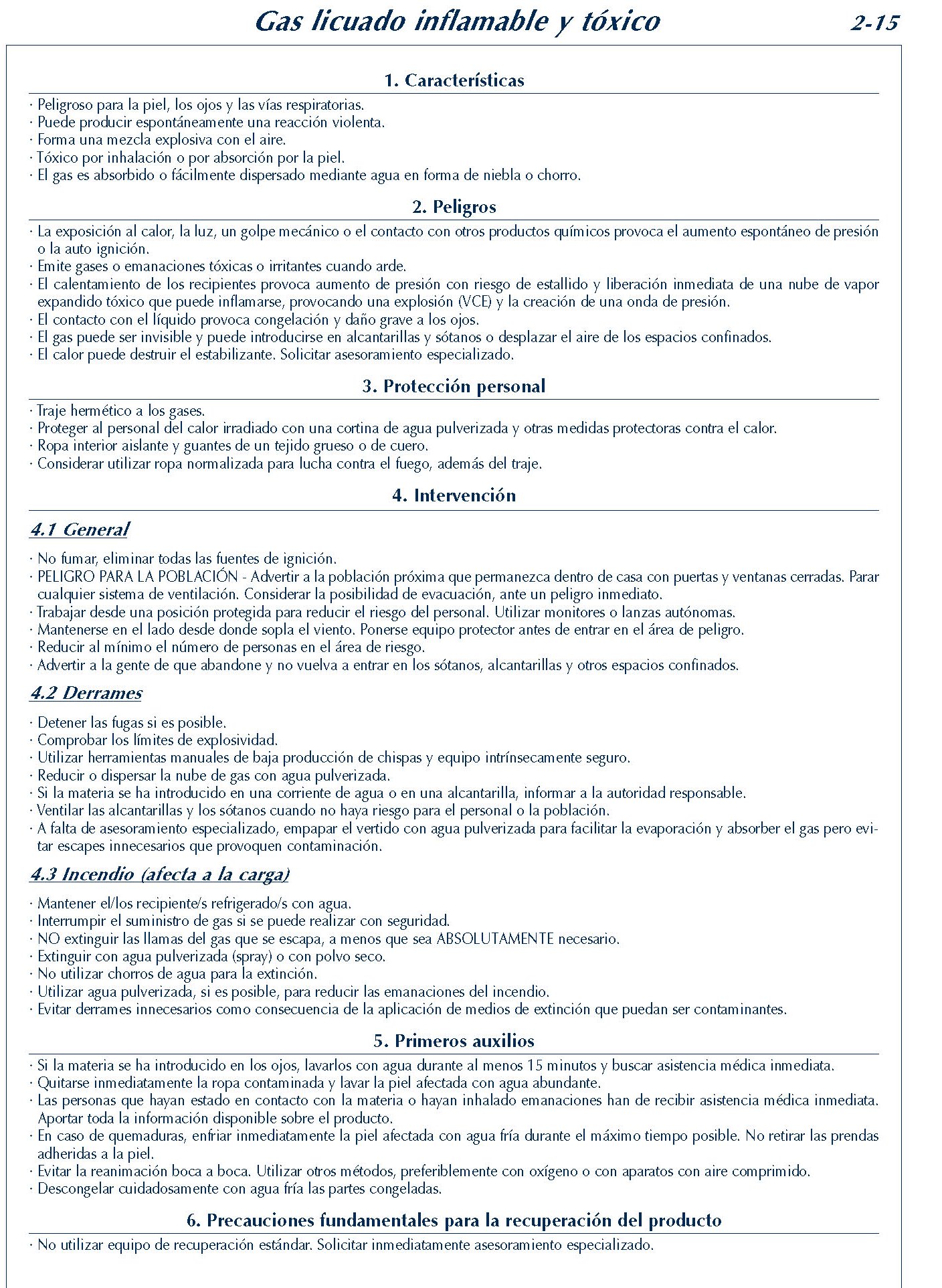 MERCANCIAS PELIGROSAS 118 FICHA 2-15 GAS LICUADO INFLAMABLE TOXICO FICHAS EMERGENCIA 2004