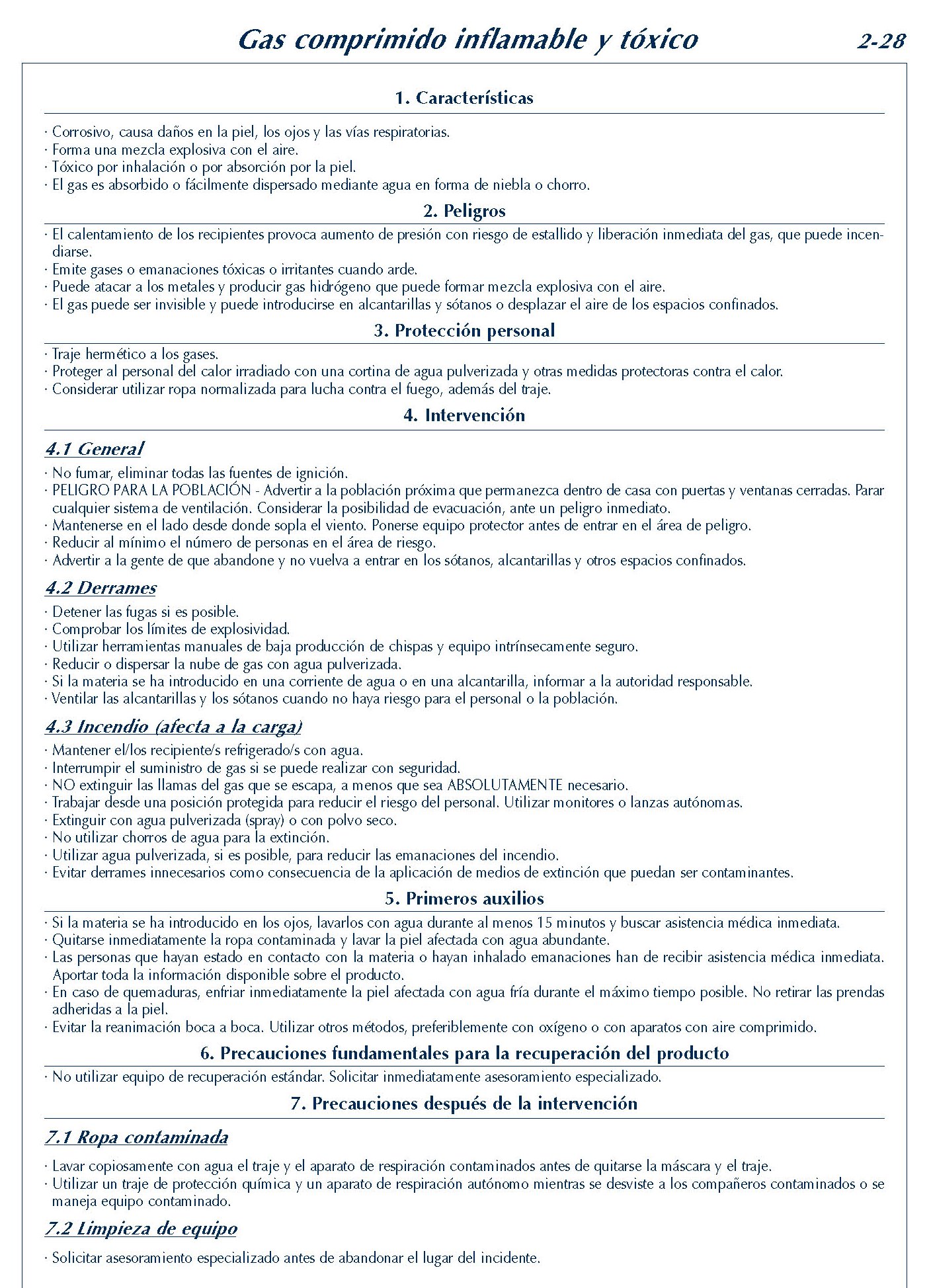 MERCANCIAS PELIGROSAS 129 FICHA 2-28 GAS COMPRIMIDO INFLAMABLE TOXICO FICHAS EMERGENCIA 2004