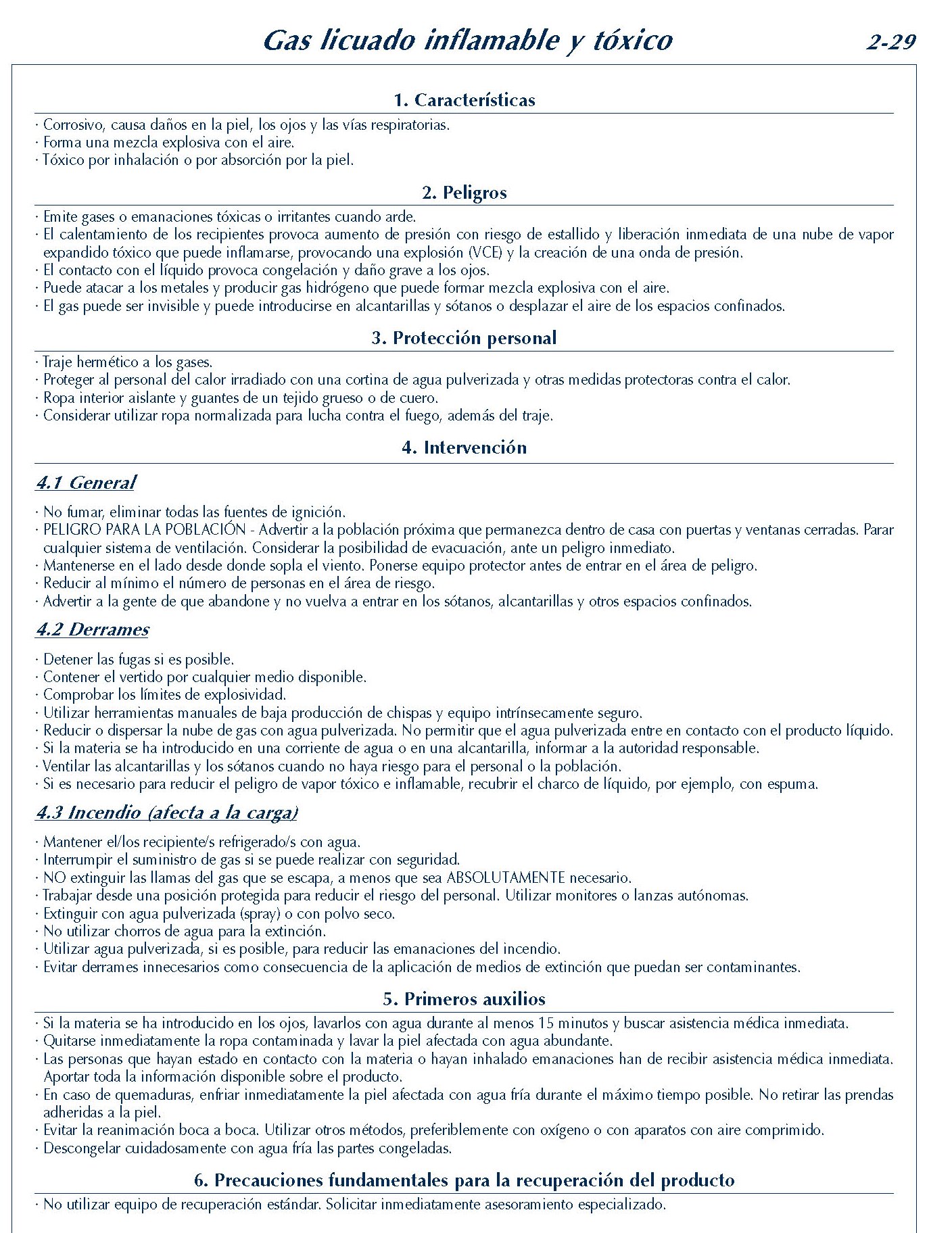 MERCANCIAS PELIGROSAS 130 FICHA 2-29 GAS LICUADO INFLAMABLE TOXICO FICHAS EMERGENCIA 2004