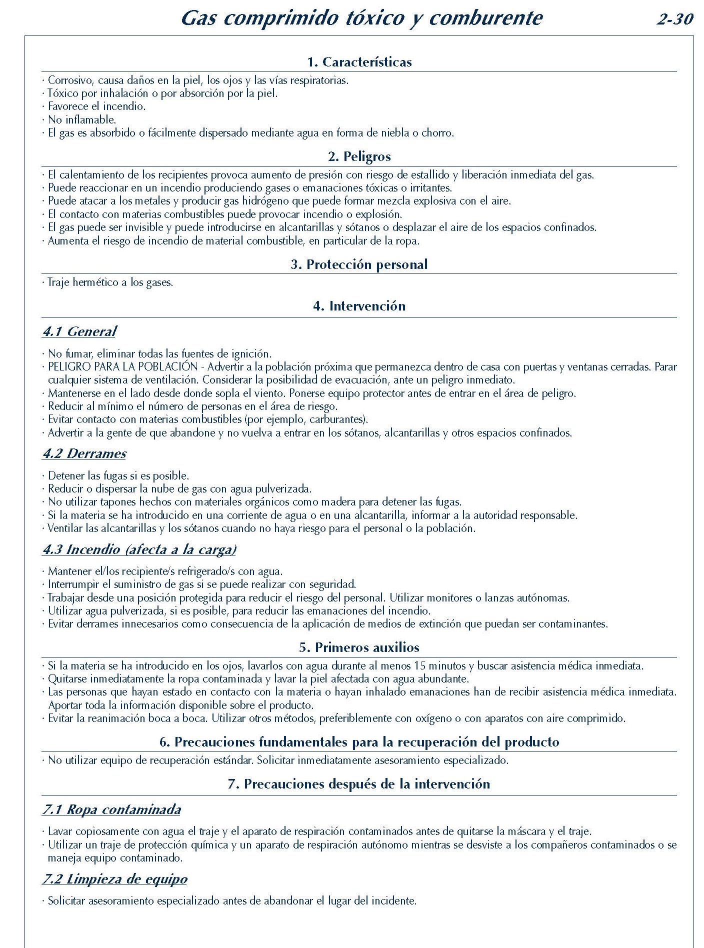 MERCANCIAS PELIGROSAS 132 FICHA 2-30 GAS COMPRIMIDO TOXICO COMBURENTE FICHAS EMERGENCIA 2004