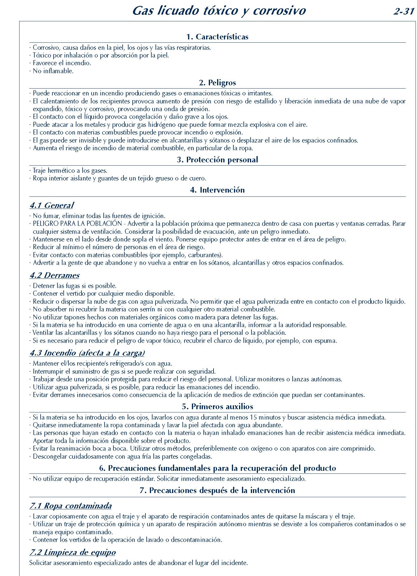 MERCANCIAS PELIGROSAS 133 FICHA 2-31 GAS LICUADO TOXICO CORROSIVO FICHAS EMERGENCIA 2004