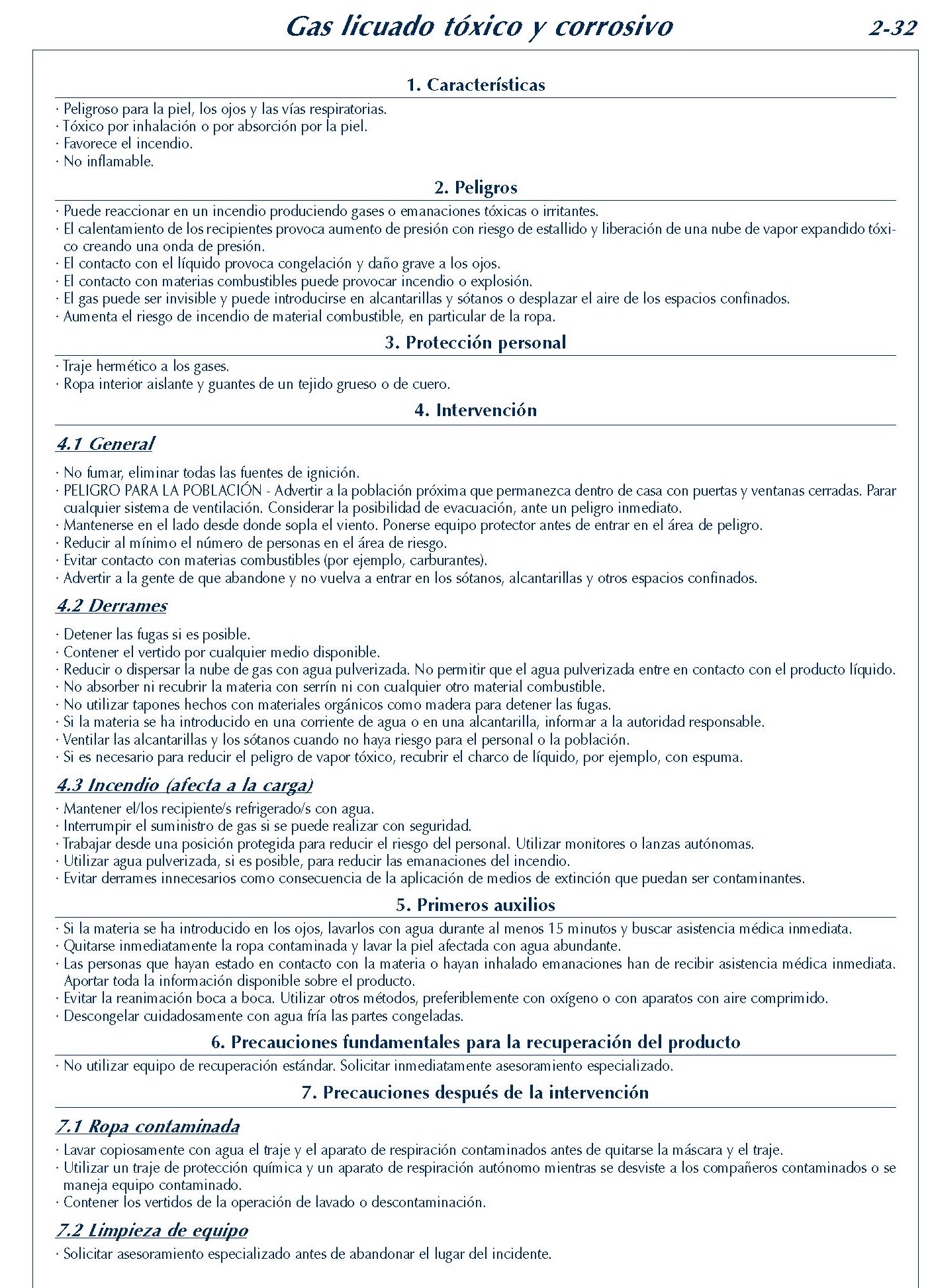 MERCANCIAS PELIGROSAS 134 FICHA 2-32 GAS LICUADO TOXICO CORROSIVO FICHAS EMERGENCIA 2004