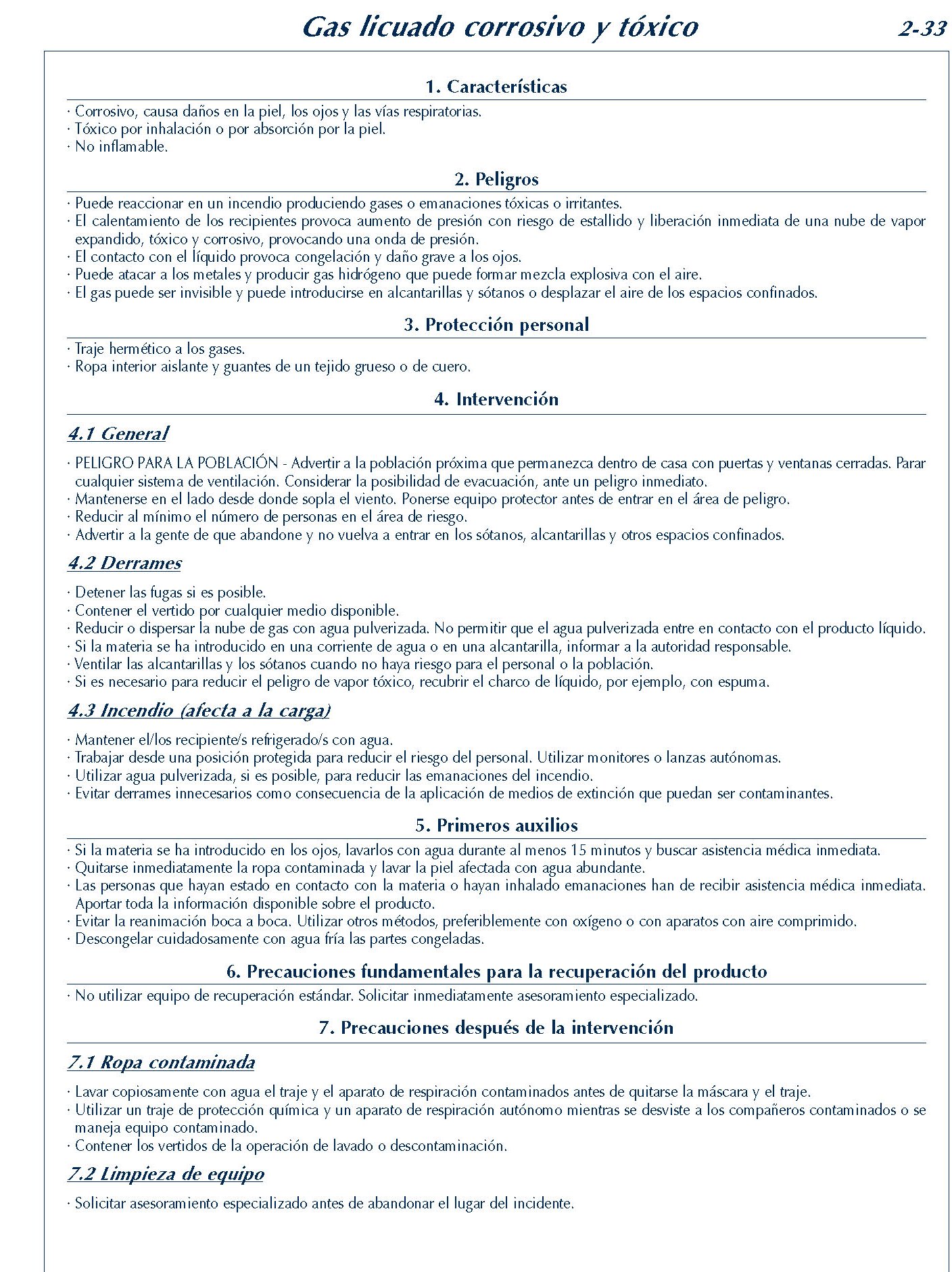 MERCANCIAS PELIGROSAS 135 FICHA 2-33 GAS LICUADO CORROSIVO TOXICO FICHAS EMERGENCIA 2004