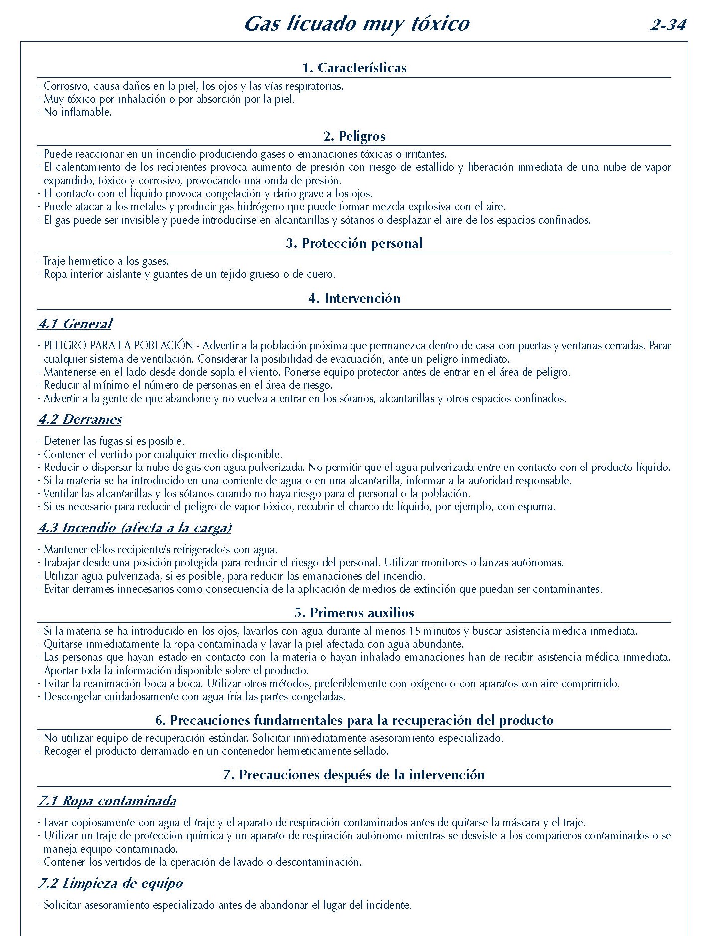 MERCANCIAS PELIGROSAS 136 FICHA 2-34 GAS LICUADO MUY TOXICO FICHAS EMERGENCIA 2004