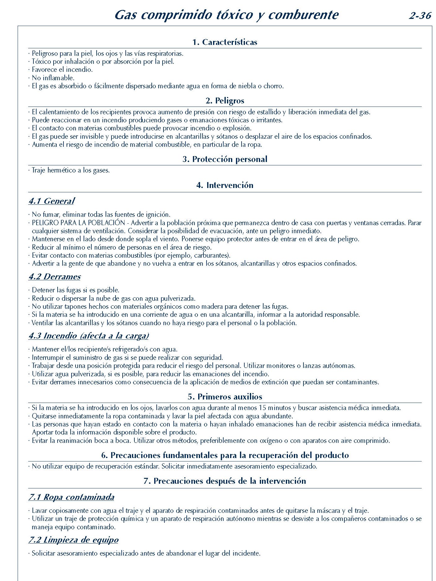 MERCANCIAS PELIGROSAS 137 FICHA 2-36 GAS COMPRIMIDO TOXICO COMBURENTE FICHAS EMERGENCIA 2004