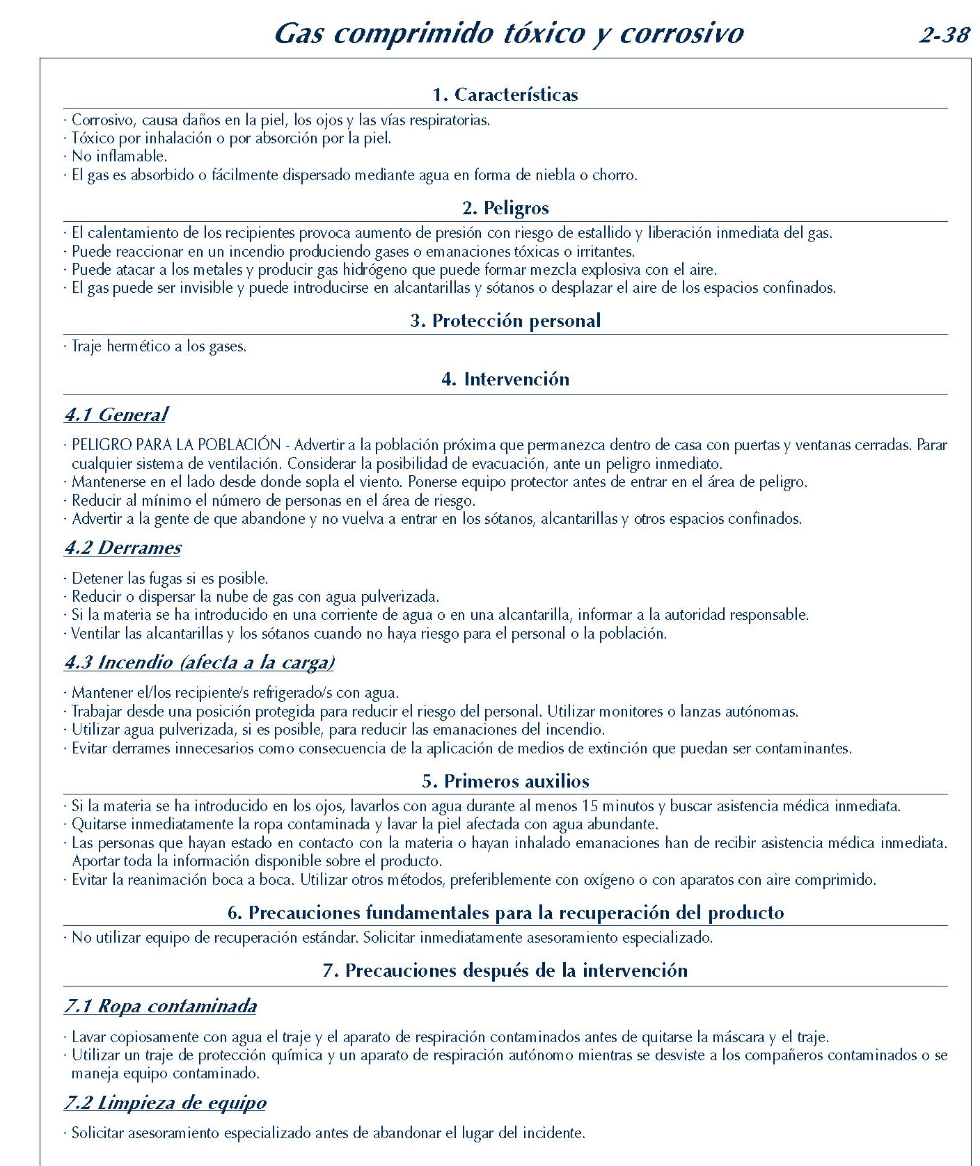 MERCANCIAS PELIGROSAS 139 FICHA 2-38 GAS COMPRIMIDO TOXICO CORROSIVO FICHAS EMERGENCIA 2004