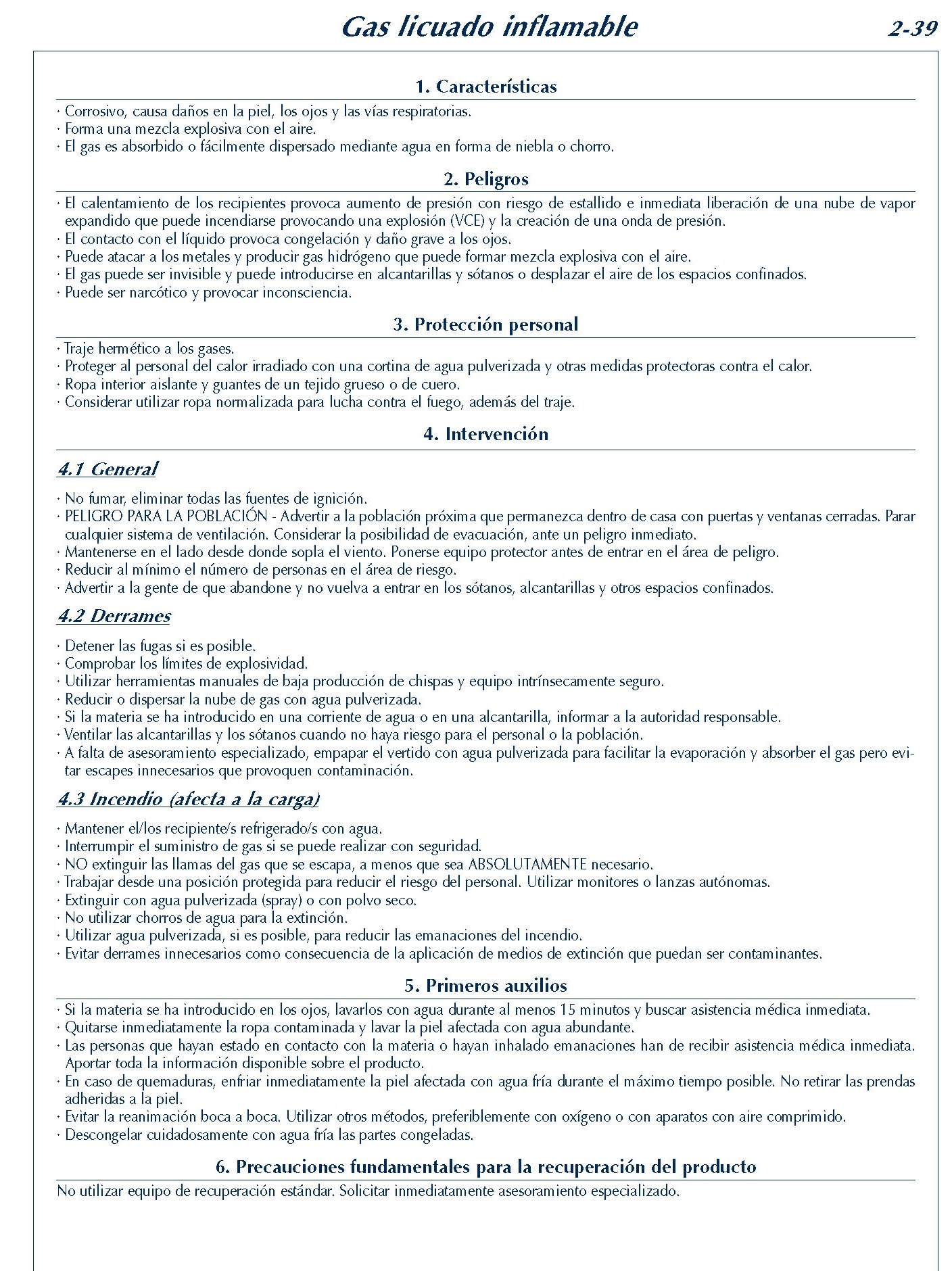 MERCANCIAS PELIGROSAS 140 FICHA 2-39 GAS LICUADO INFLAMABLE FICHAS EMERGENCIA 2004