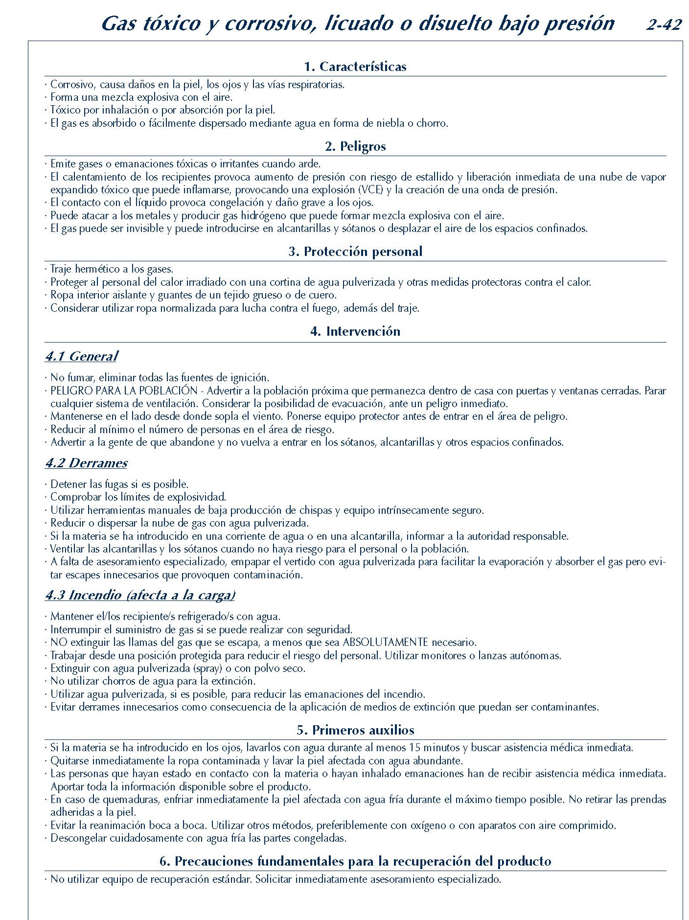 MERCANCIAS PELIGROSAS 145 FICHA 2-42 GAS TOXICO CORROSIVO LICUADO FICHAS EMERGENCIA 2004