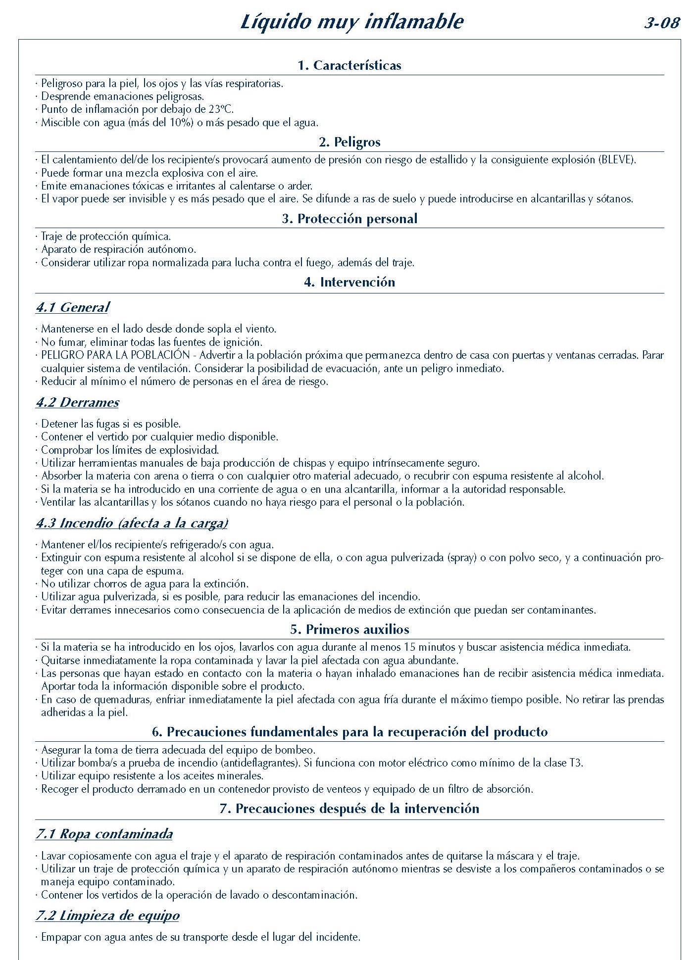 MERCANCIAS PELIGROSAS 153 FICHA 3-08 LIQUIDO MUY INFLAMABLE FICHAS EMERGENCIA 2004