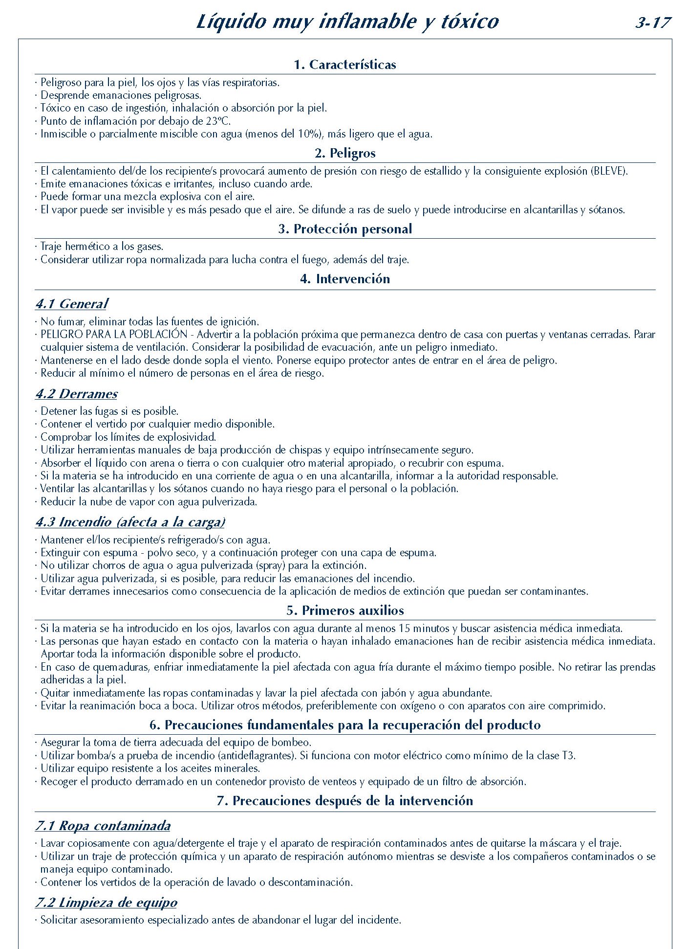 MERCANCIAS PELIGROSAS 162 FICHA 3-17 LIQUIDO MUY INFLAMABLE TOXICO FICHAS EMERGENCIA 2004