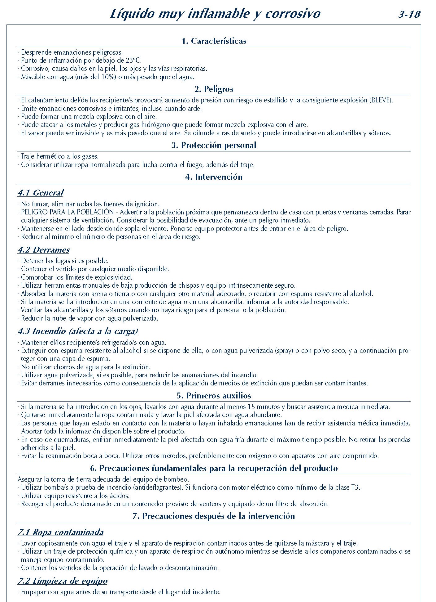 MERCANCIAS PELIGROSAS 163 FICHA 3-18 LIQUIDO MUY INFLAMABLE CORROSIVO FICHAS EMERGENCIA 2004