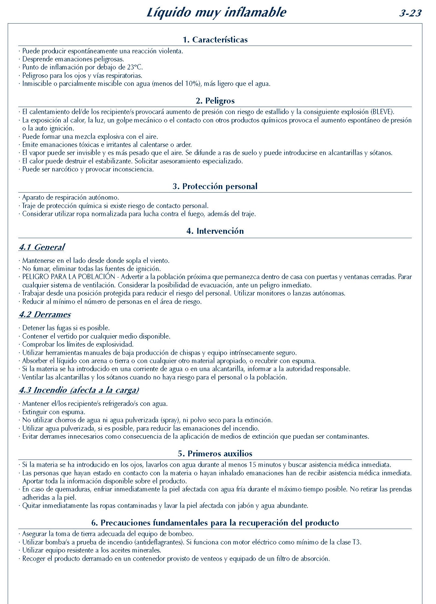 MERCANCIAS PELIGROSAS 169 FICHA 3-23 LIQUIDO MUY INFLAMABLE FICHAS EMERGENCIA 2004