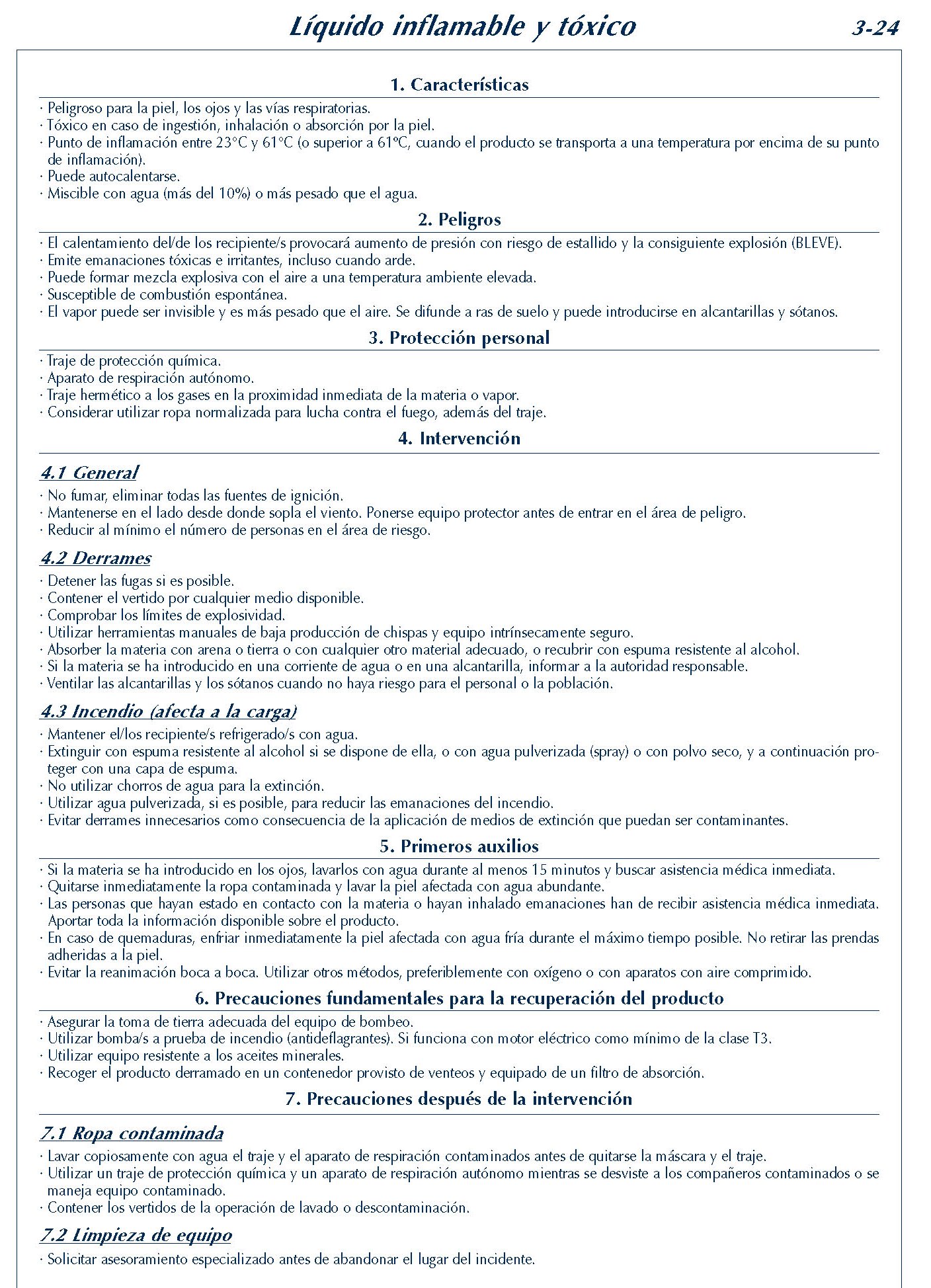 MERCANCIAS PELIGROSAS 171 FICHA 3-24 LIQUIDO INFLAMABLE TOXICO FICHAS EMERGENCIA 2004