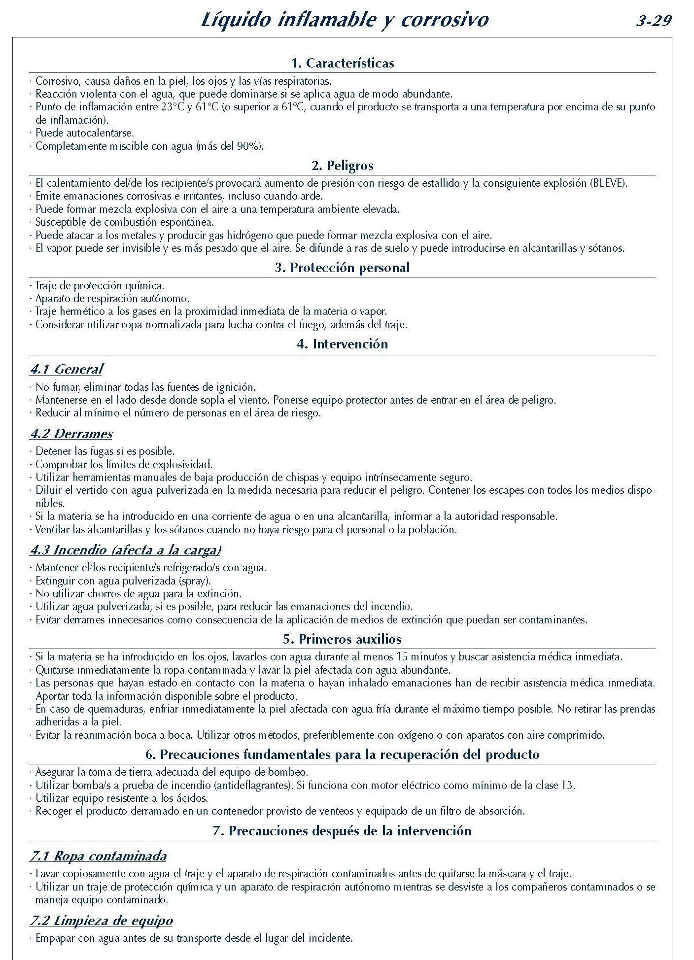 MERCANCIAS PELIGROSAS 175  FICHA 3-29 LIQUIDO INFLAMABLE CORROSIVO FICHAS EMERGENCIA 2004