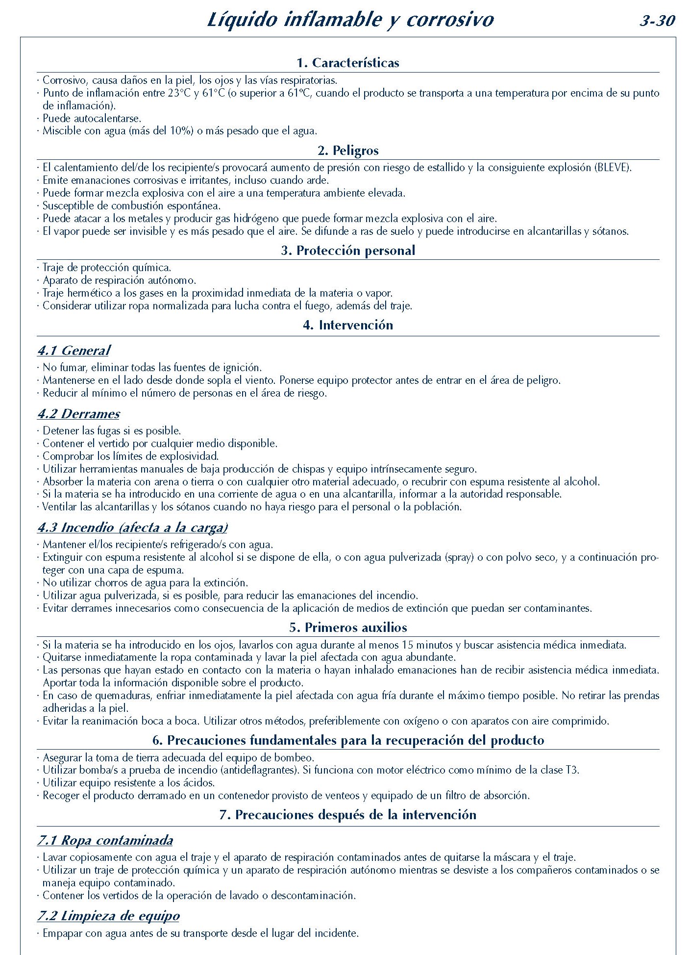 MERCANCIAS PELIGROSAS 176 FICHA 3-30 LIQUIDO INFLAMABLE CORROSIVO FICHAS EMERGENCIA 2004