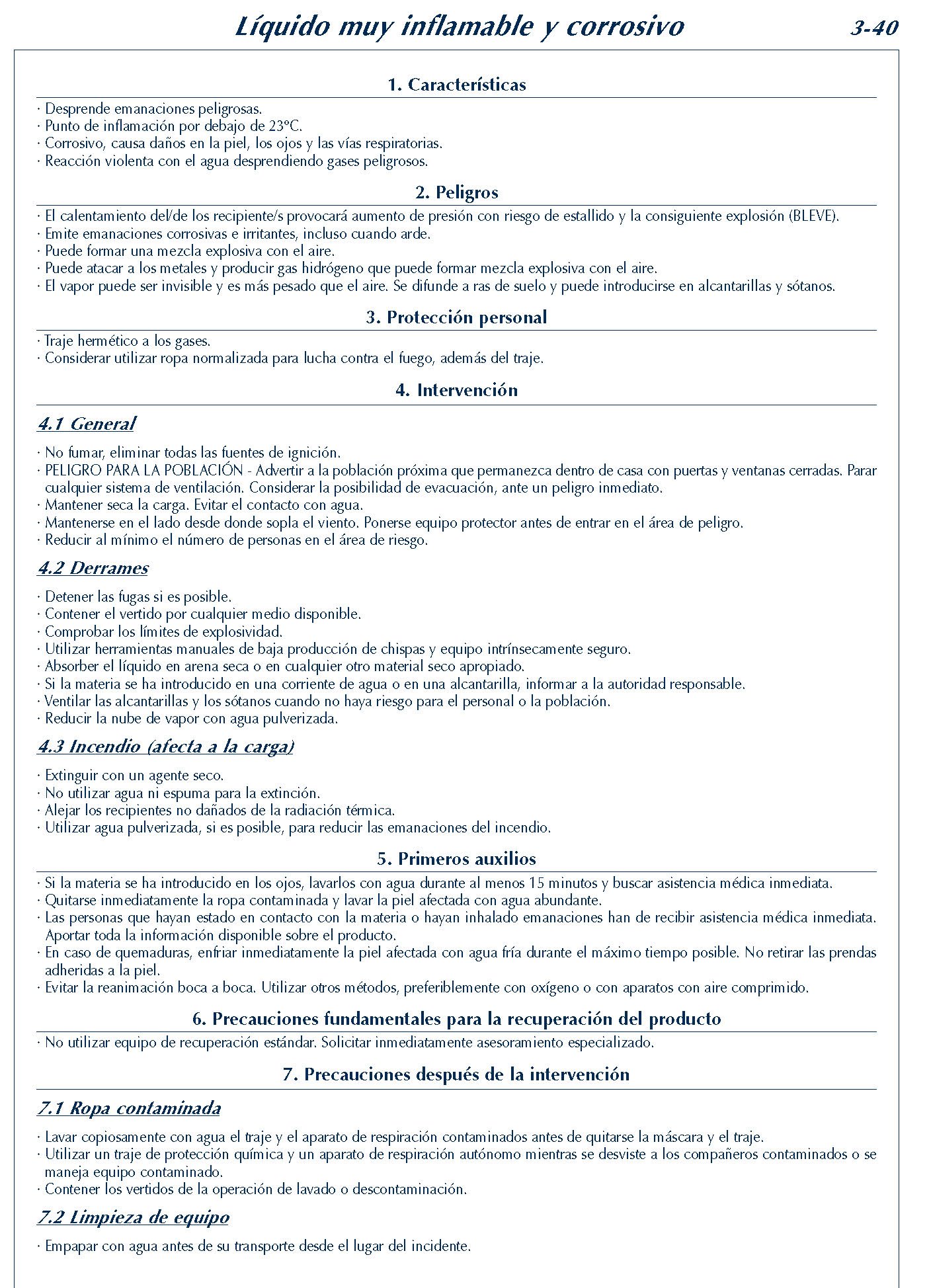 MERCANCIAS PELIGROSAS 185 FICHA 3-40LIQUIDO MUY INFLAMABLE CORROSIVO FICHAS EMERGENCIA 2004