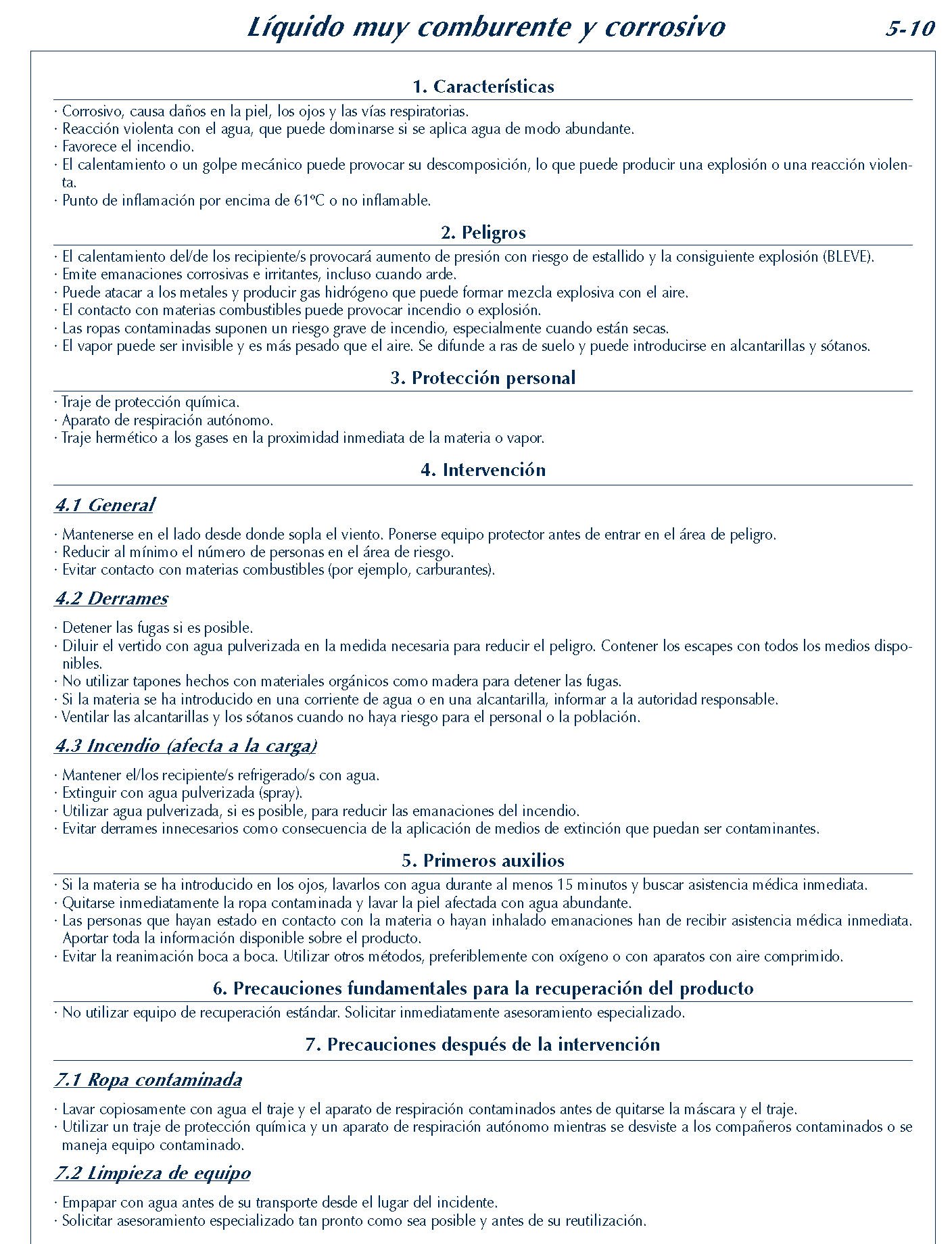 MERCANCIAS PELIGROSAS 226 FICHA 5-10 LIQUIDO MUY COMBURENTE CORROSIVO FICHAS EMERGENCIA 2004