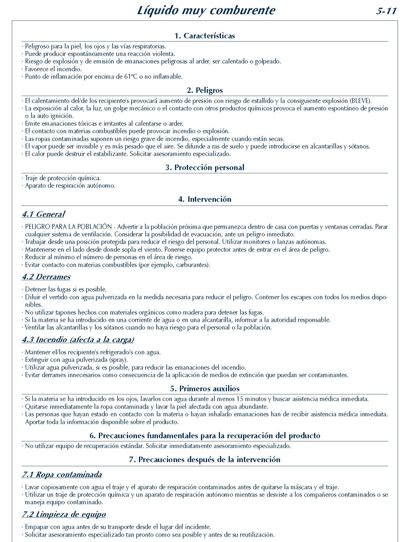 MERCANCIAS PELIGROSAS 227 FICHA 5-11 LIQUIDO MUY COMBURENTE FICHAS EMERGENCIA 2004