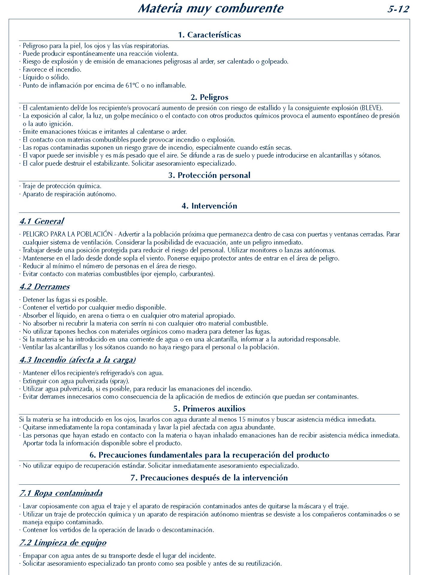 MERCANCIAS PELIGROSAS 228 FICHA 5-12 LIQUIDO MUY COMBURENTE FICHAS EMERGENCIA 2004