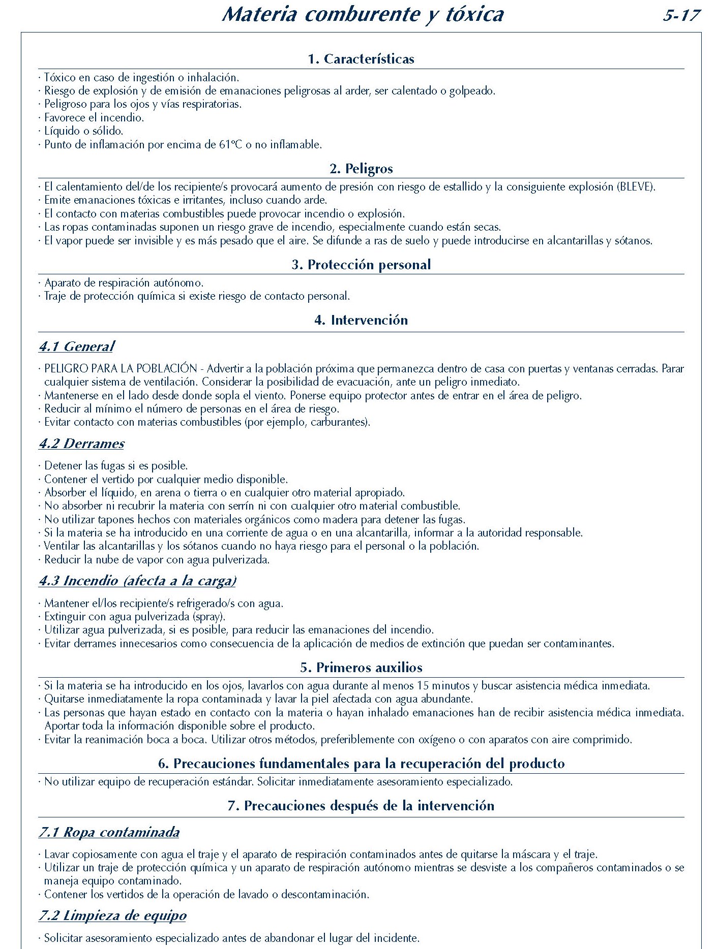 MERCANCIAS PELIGROSAS 233 FICHA 5-17 MATERIA COMBURENTE TOXICA FICHAS EMERGENCIA 2004