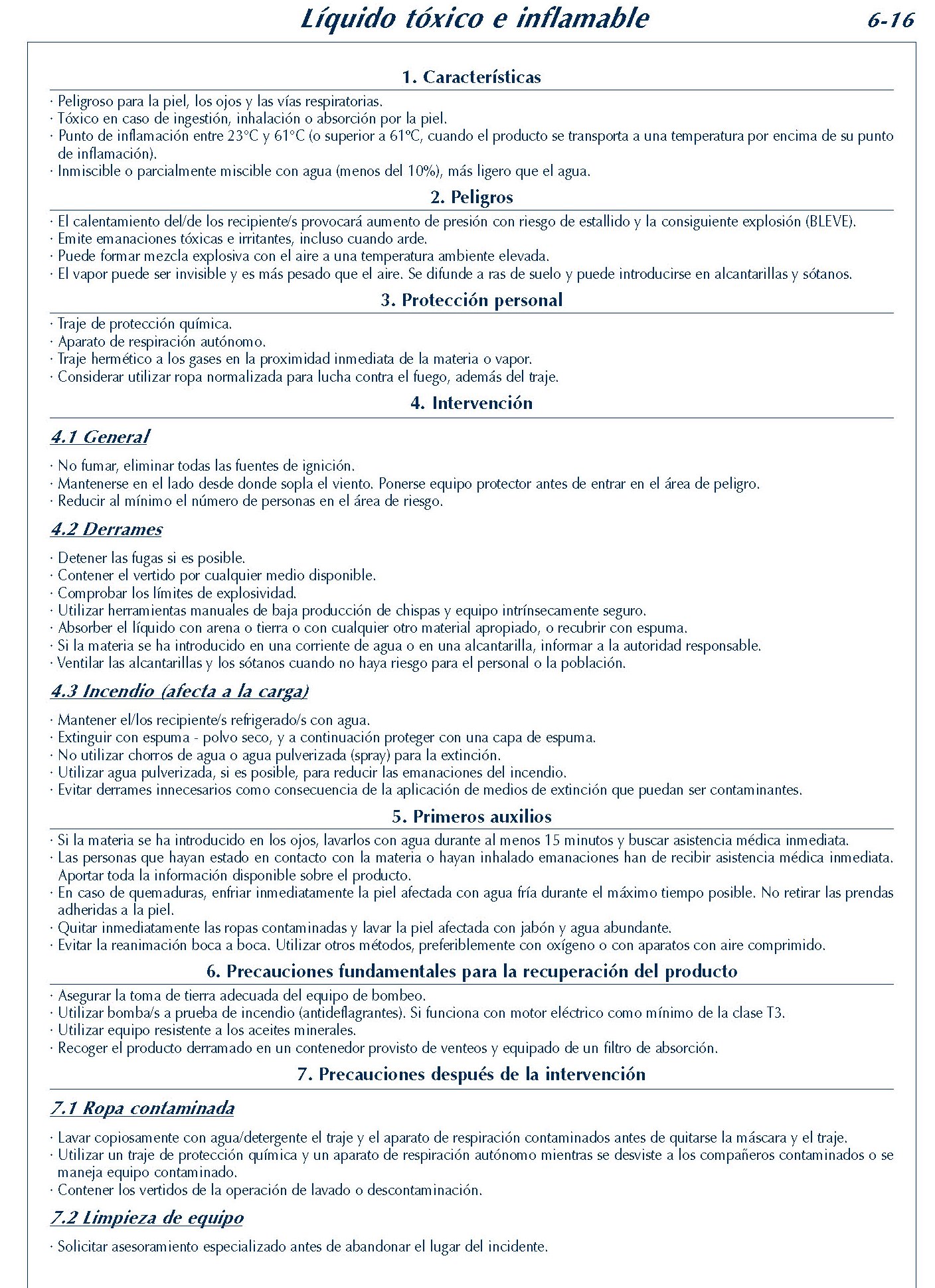 MERCANCIAS PELIGROSAS 253 FICHA 6-16 LIQUIDO TOXICO INFLAMABKE FICHAS EMERGENCIA 2004