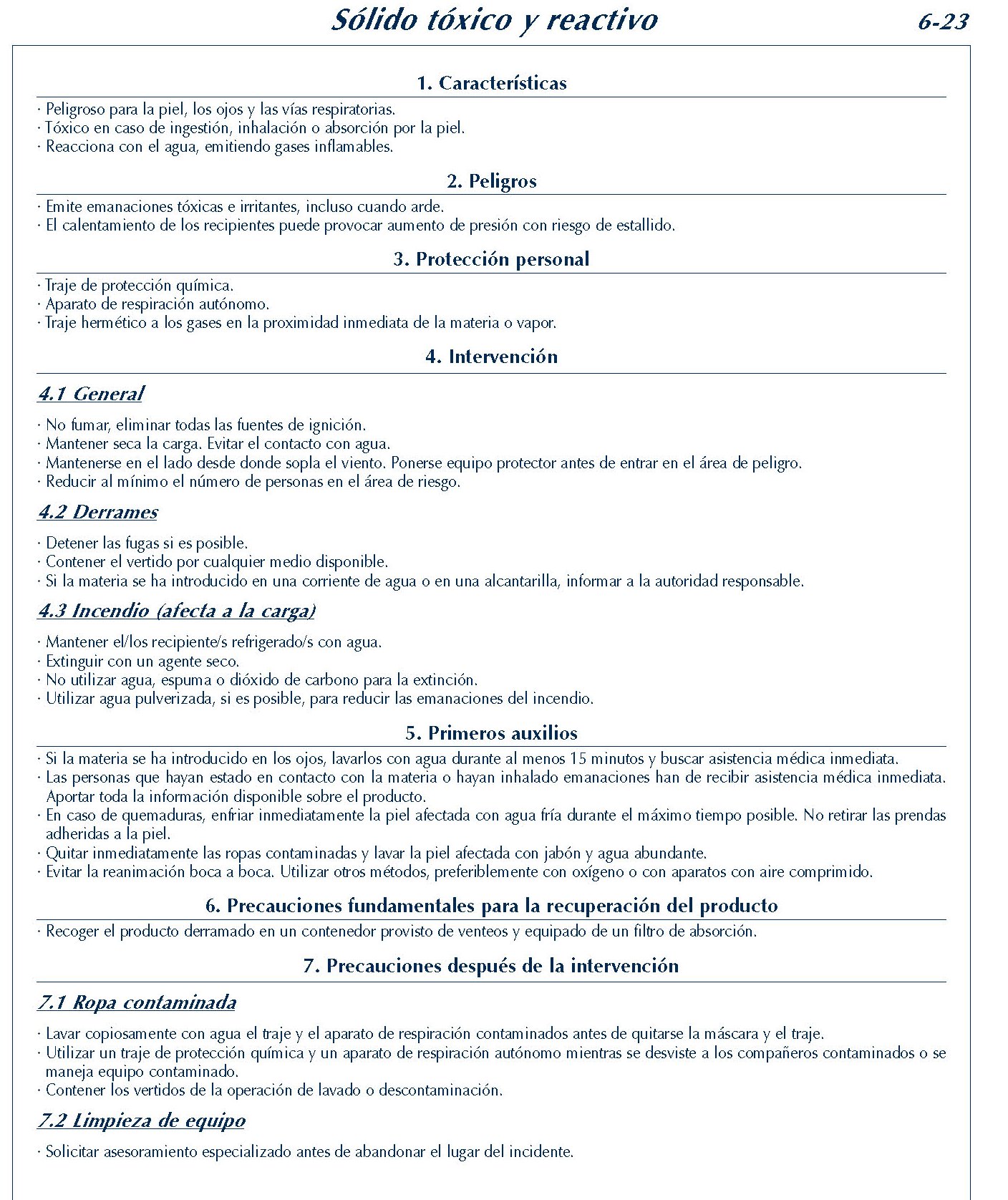 MERCANCIAS PELIGROSAS 260 FICHA 6-23 SOLIDO TOXICO REACTIVO FICHAS EMERGENCIA 2004