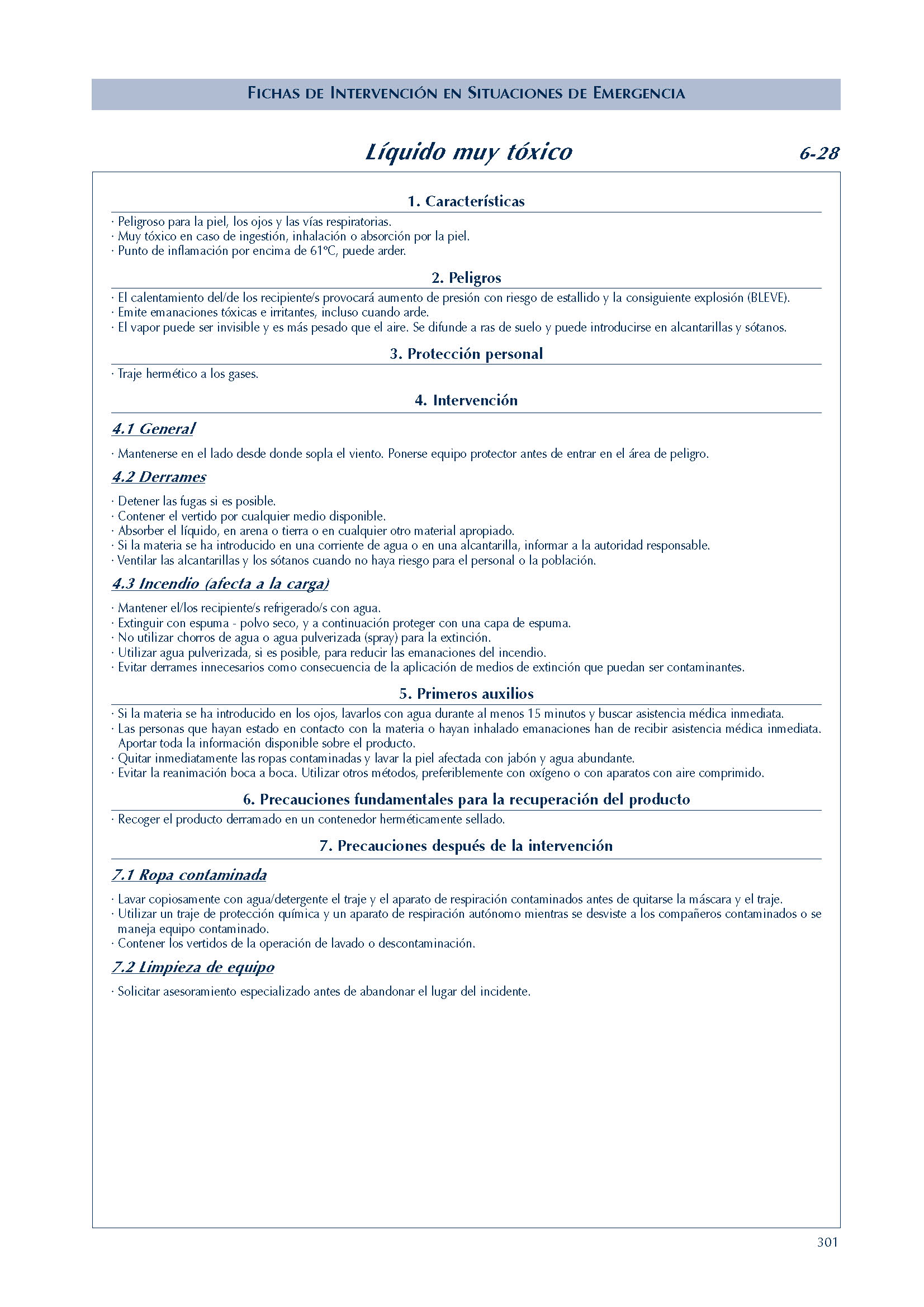 MERCANCIAS PELIGROSAS 265 FICHA 6-28 LIQUIDO MUY TOXICO FICHAS EMERGENCIA 2004