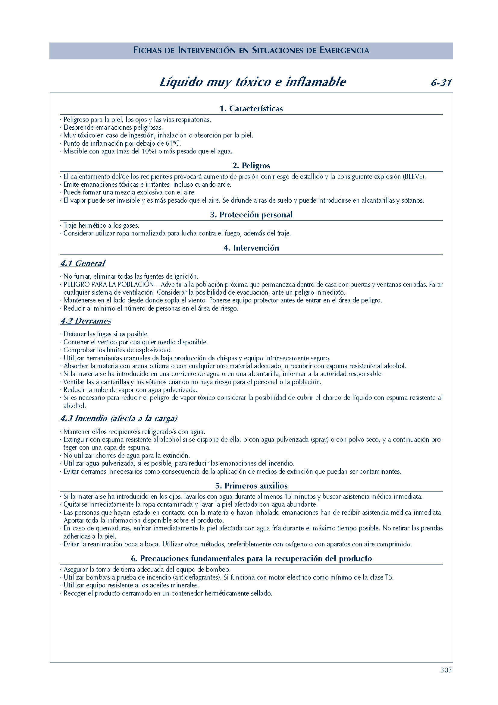 MERCANCIAS PELIGROSAS 267 FICHA 6-31 LIQUIDO MUY TOXICO INFLAMABLE FICHAS EMERGENCIA 2004