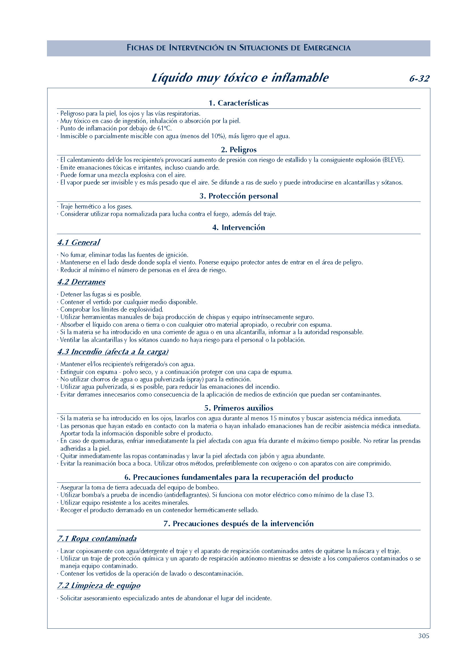 MERCANCIAS PELIGROSAS 269 FICHA 6-32 LIQUIDO MUY TOXICO INFLAMABLE FICHAS EMERGENCIA 2004