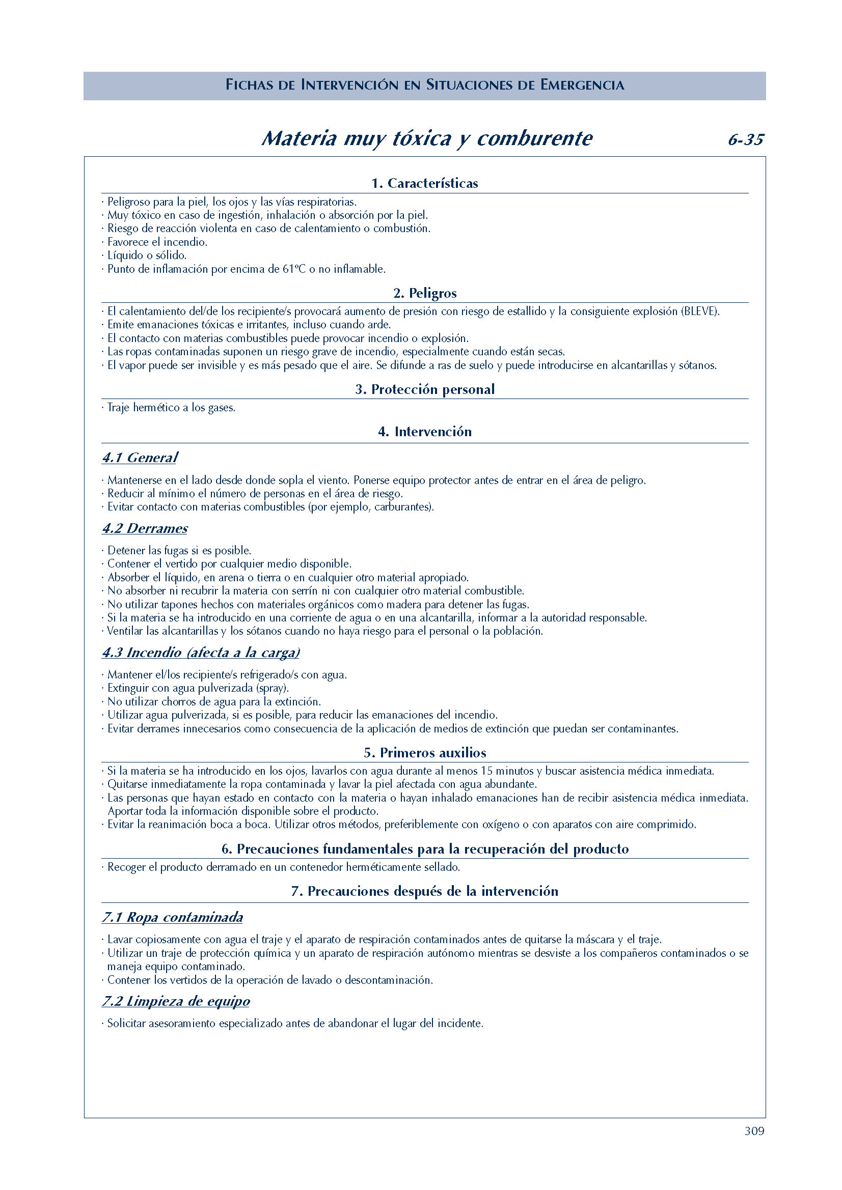 MERCANCIAS PELIGROSAS 273 FICHA 6-35 LIQUIDO MUY TOXICO COMBURENTE FICHAS EMERGENCIA 2004