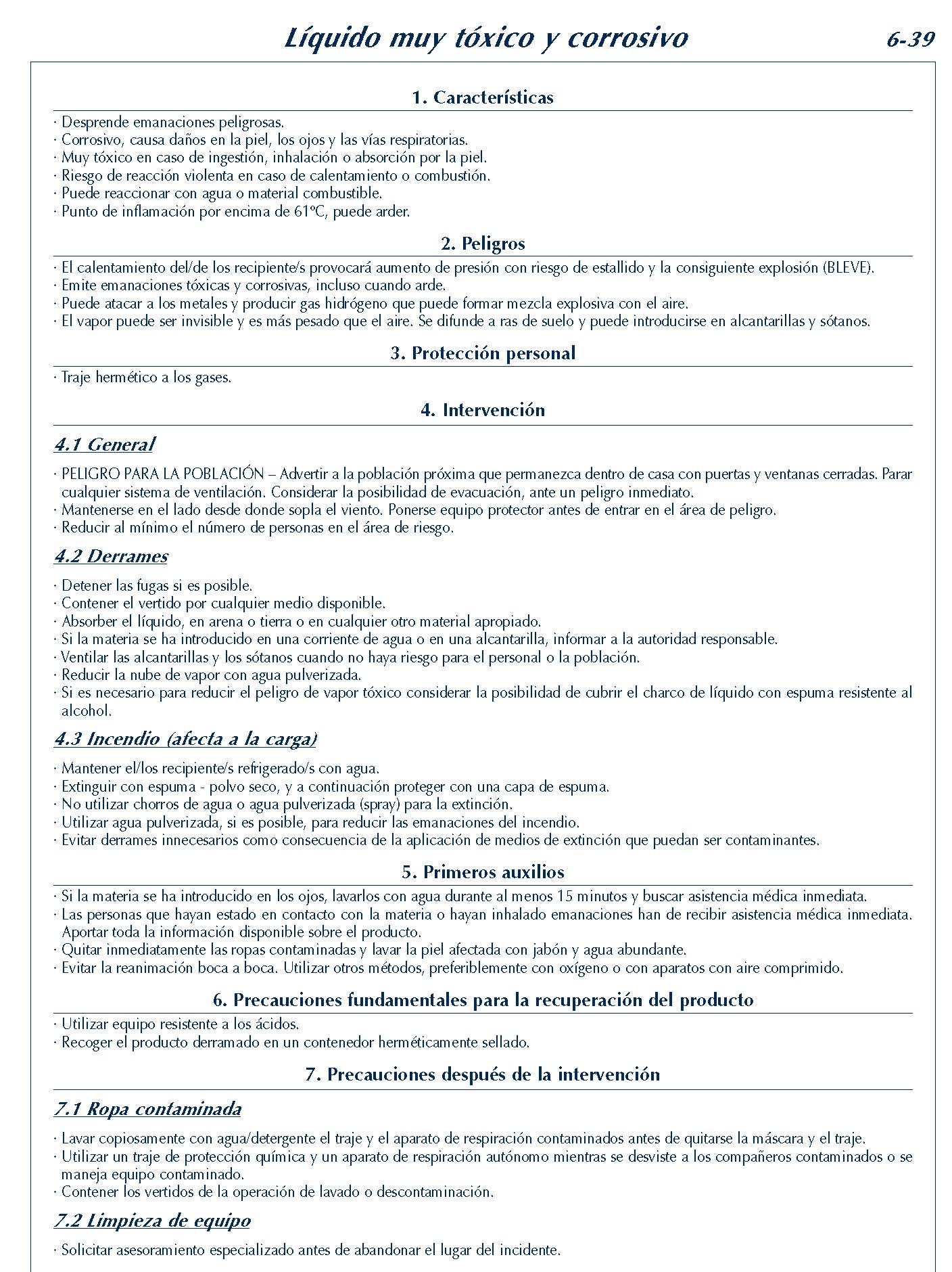 MERCANCIAS PELIGROSAS 277 FICHA 6-39 LIQUIDO MUY TOXICO CORROSIVO FICHAS EMERGENCIA 2004