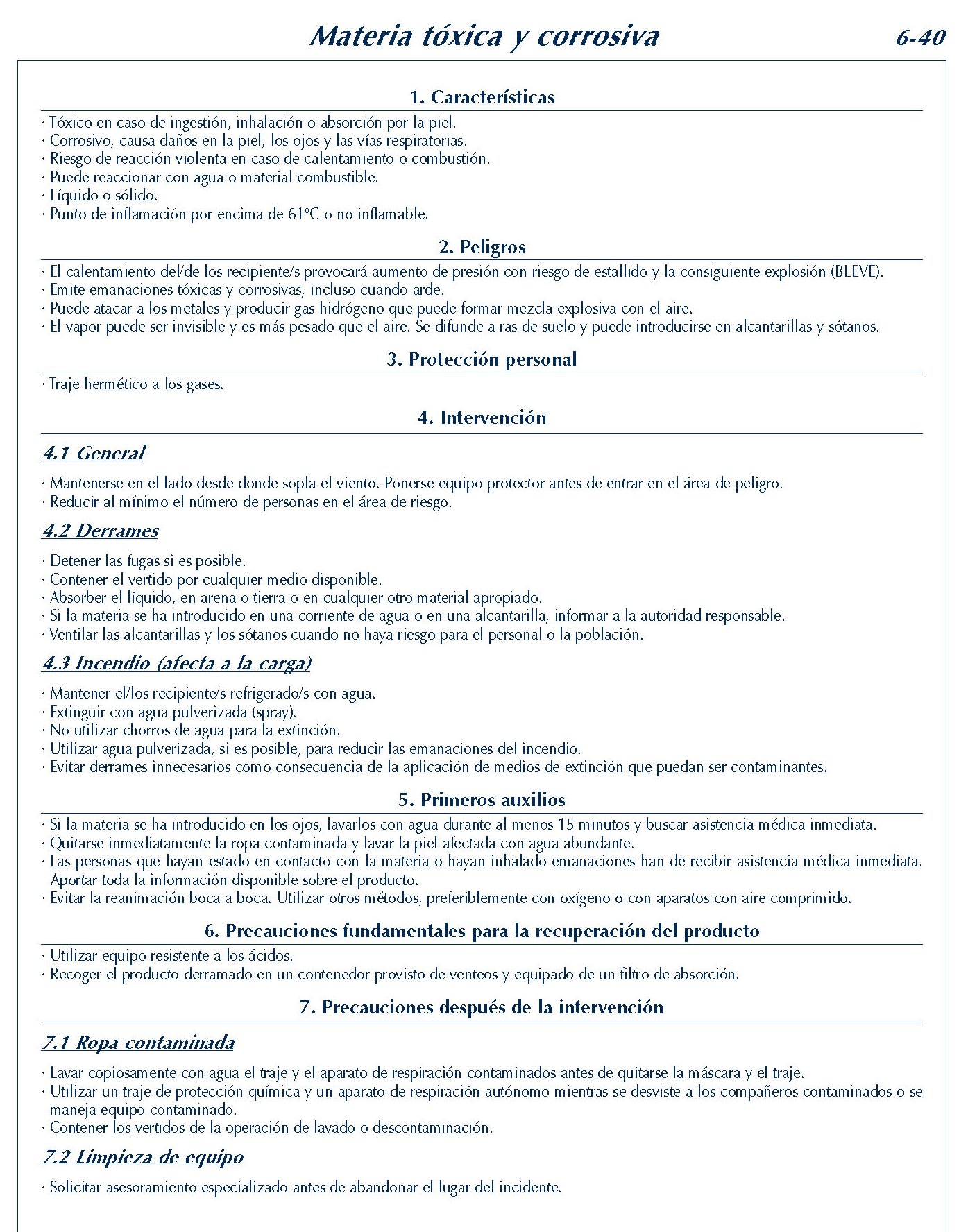 MERCANCIAS PELIGROSAS 278 FICHA 6-40 MATERIA TOXICA CORROSIVA FICHAS EMERGENCIA 2004
