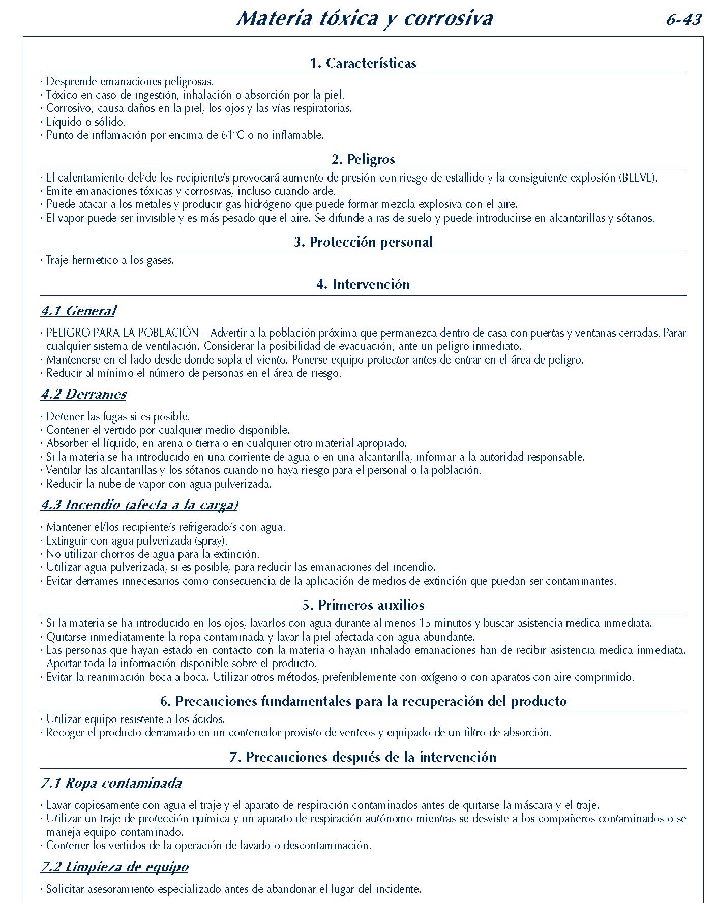MERCANCIAS PELIGROSAS 281  FICHA 6-41 MATERIA TOXICA CORROSIVA FICHAS EMERGENCIA 2004