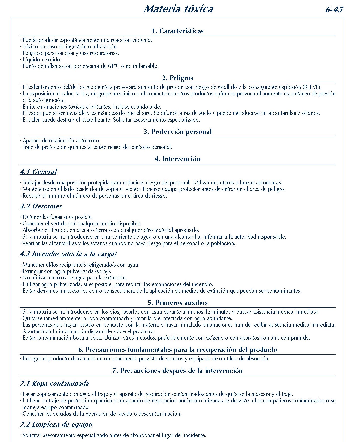 MERCANCIAS PELIGROSAS 283 FICHA 6-45 MATERIA TOXICA FICHAS EMERGENCIA 2004