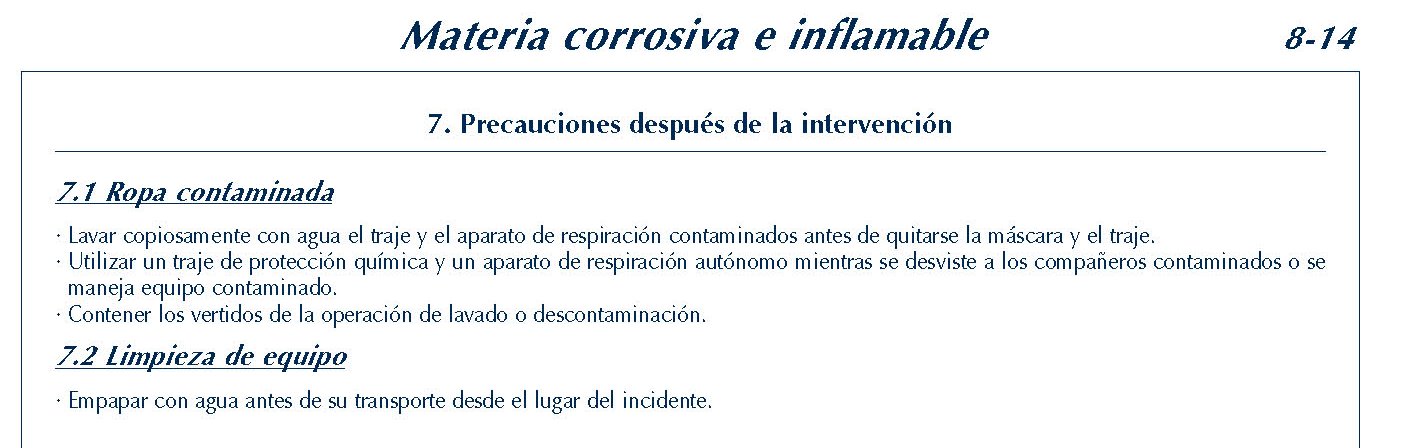 MERCANCIAS PELIGROSAS 315 FICHA 8-14 MATERIA CORROSIVA INFLAMABLE FICHAS EMERGENCIA 2004